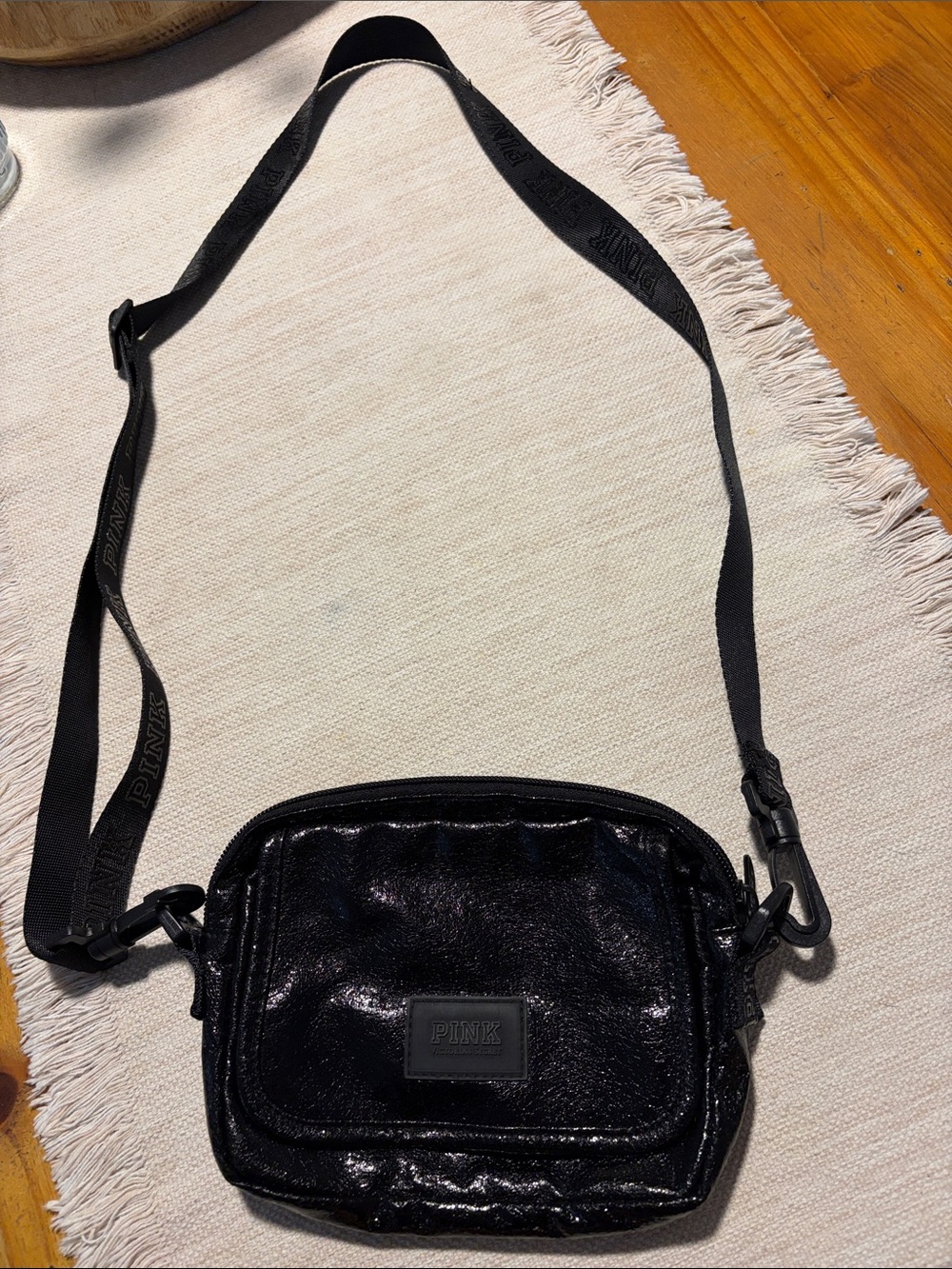 PINK Victoria's Secret Black Patent Crossbody Bag